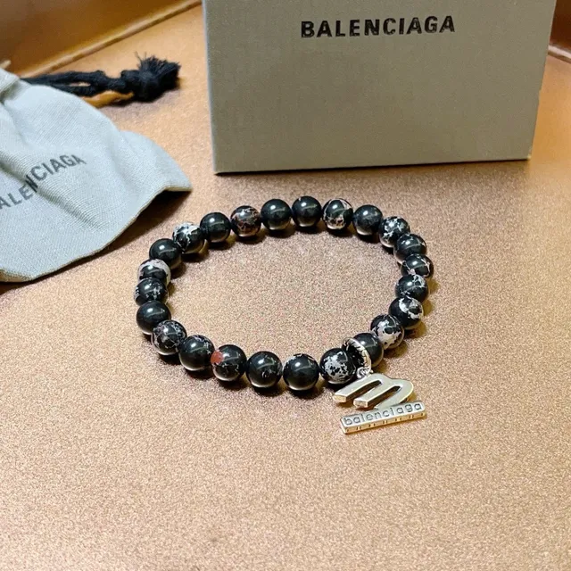 Balenciaga M Bracelet Black Marbled Stone Stretch Bracelet 9