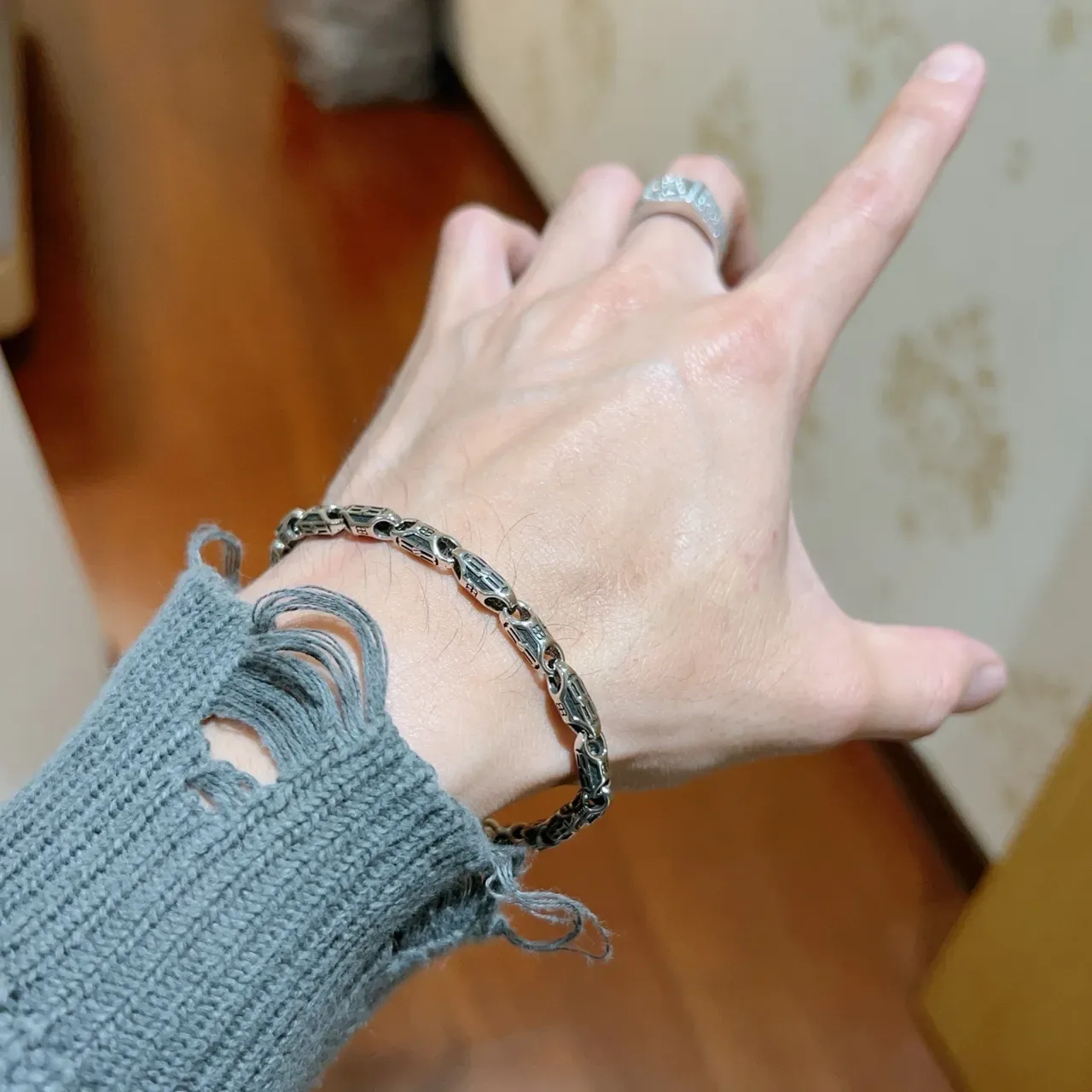 Balenciaga Monogrammed Chain-Link Two-Tone Silver Bracelet 4