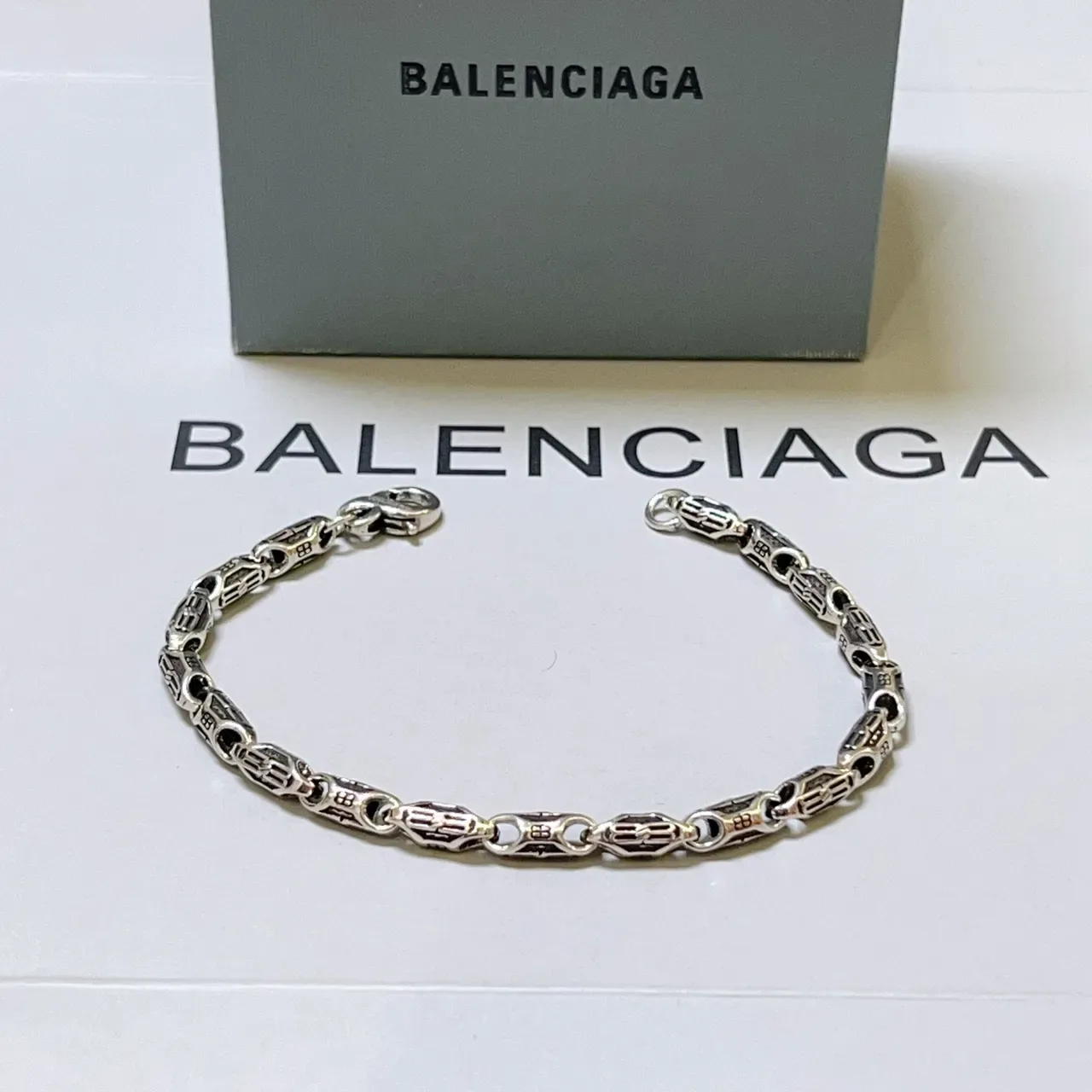 Balenciaga Monogrammed Chain-Link Two-Tone Silver Bracelet 6