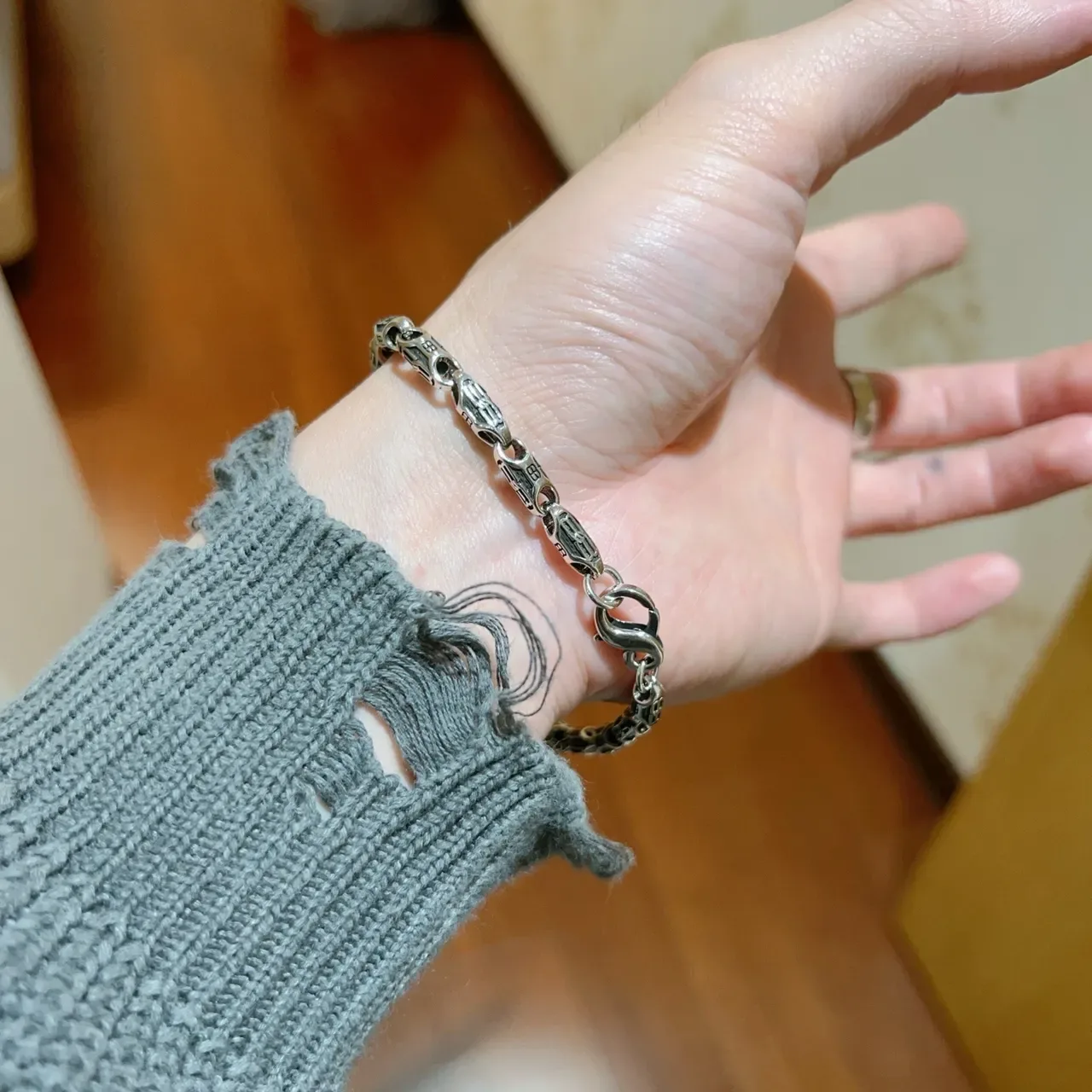 Balenciaga Monogrammed Chain-Link Two-Tone Silver Bracelet 7