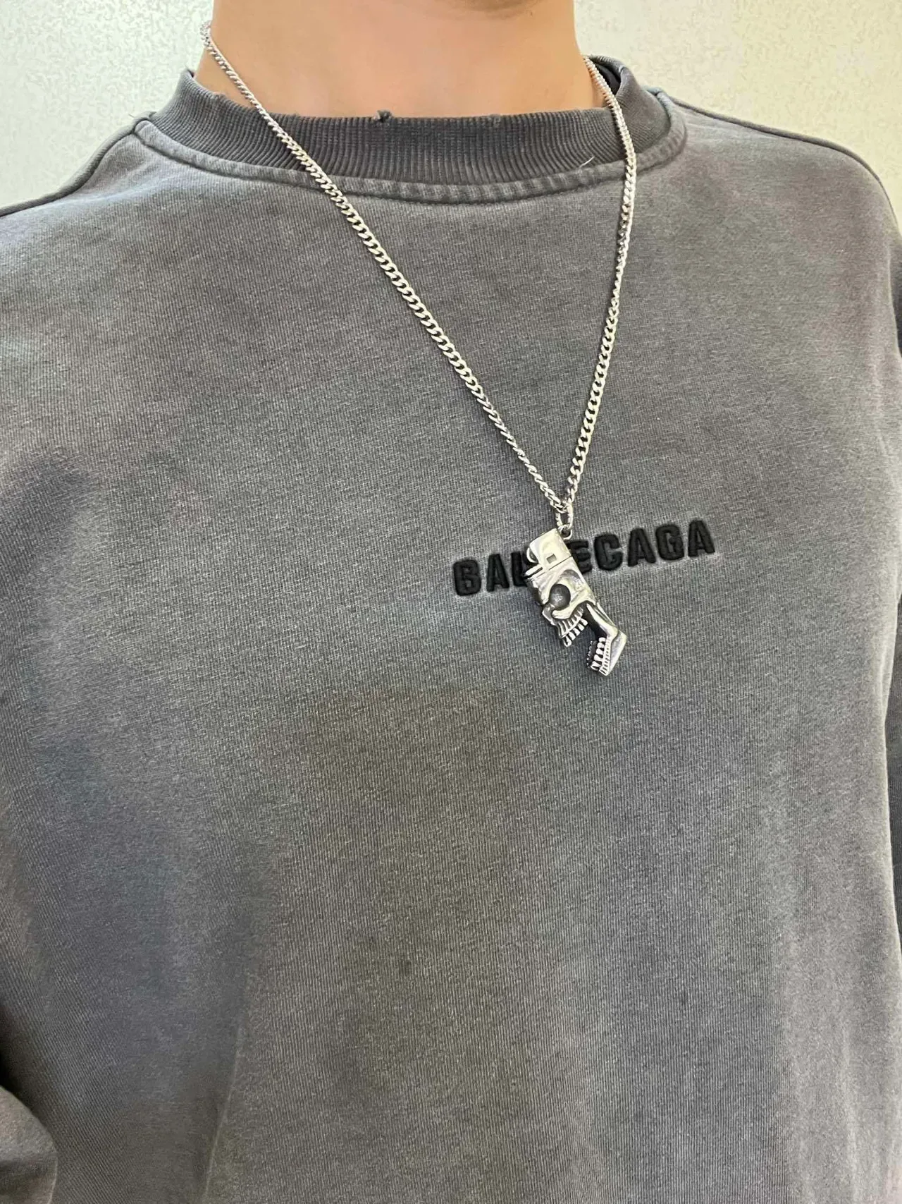 Balenciaga Skull Lighter Pendant Silver Chain Necklace 2