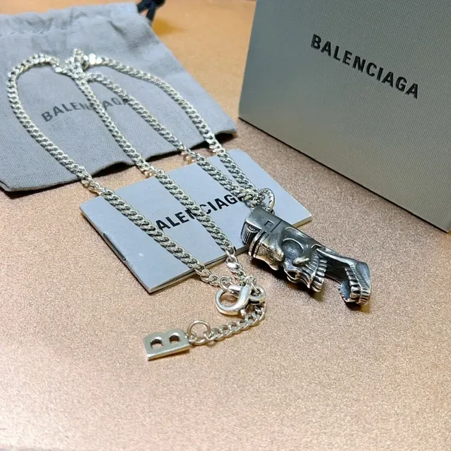 Balenciaga Skull Lighter Pendant Silver Chain Necklace 3