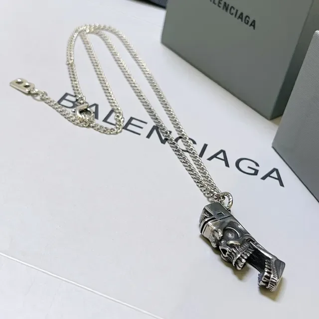 Balenciaga Skull Lighter Pendant Silver Chain Necklace 4