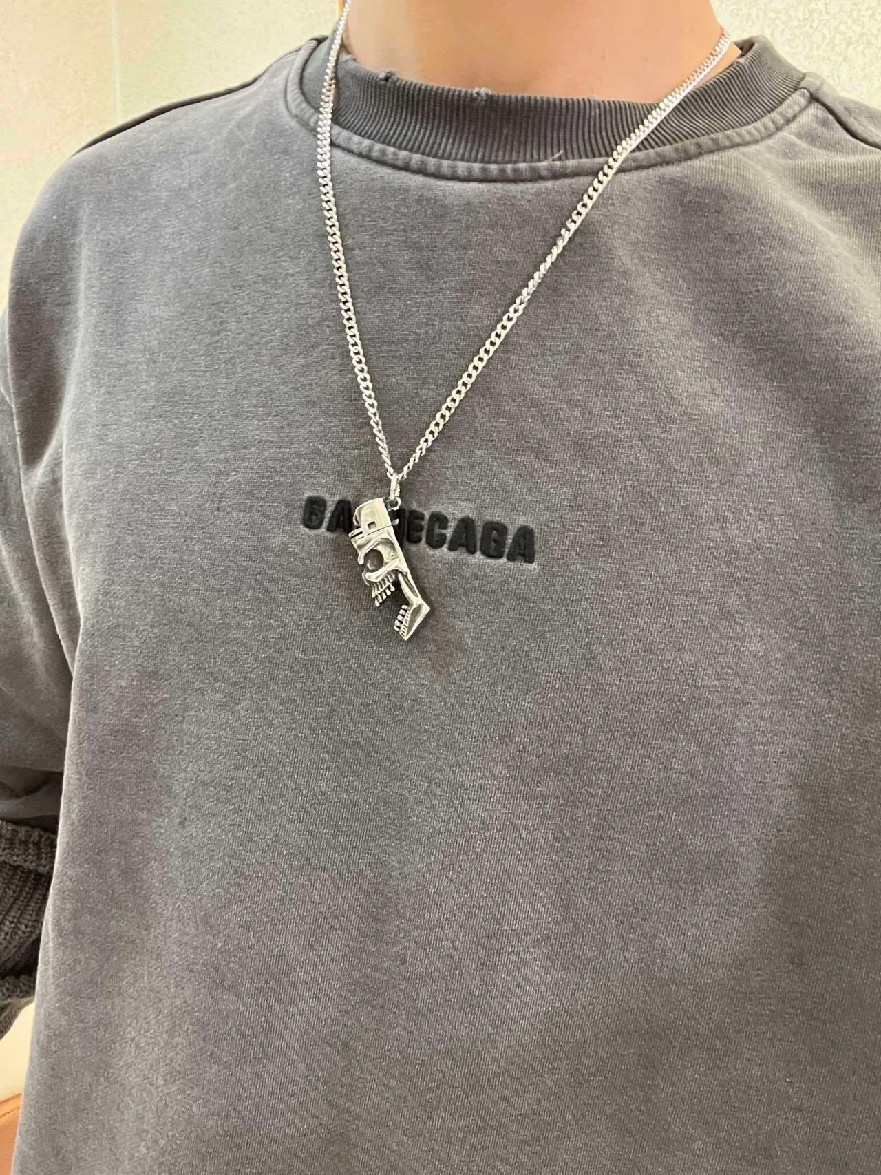 Balenciaga Skull Lighter Pendant Silver Chain Necklace 5