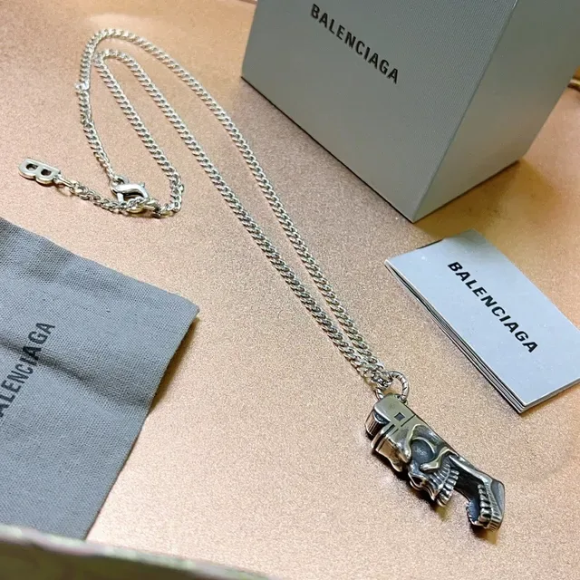 Balenciaga Skull Lighter Pendant Silver Chain Necklace 7