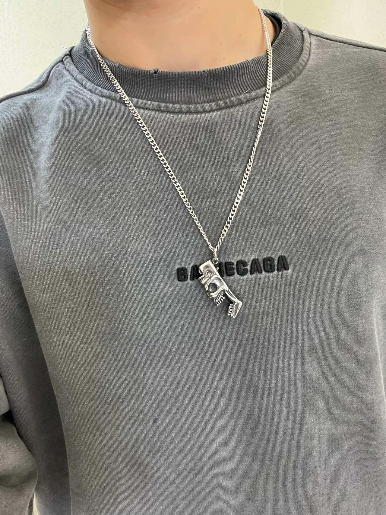 Balenciaga Skull Lighter Pendant Silver Chain Necklace 8