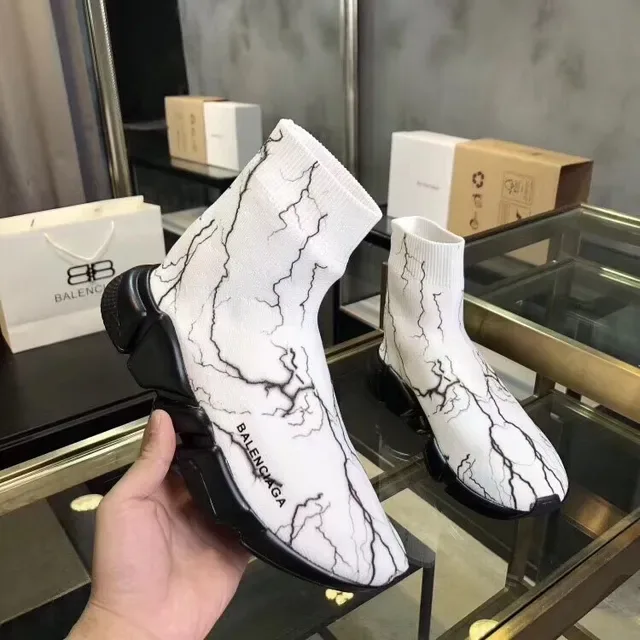 Balenciaga Speed Trainer White Marble Crack Lifestyle Sneakers 2