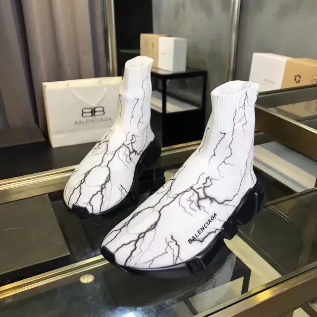 Balenciaga Speed Trainer White Marble Crack Lifestyle Sneakers 4