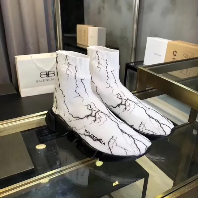 Balenciaga Speed Trainer White Marble Crack Lifestyle Sneakers 5