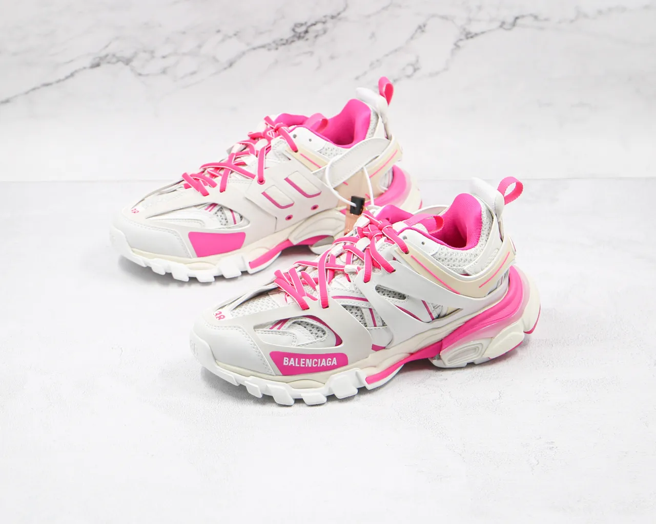 Balenciaga Track Trainer White and Pink Chunky Sneakers 7