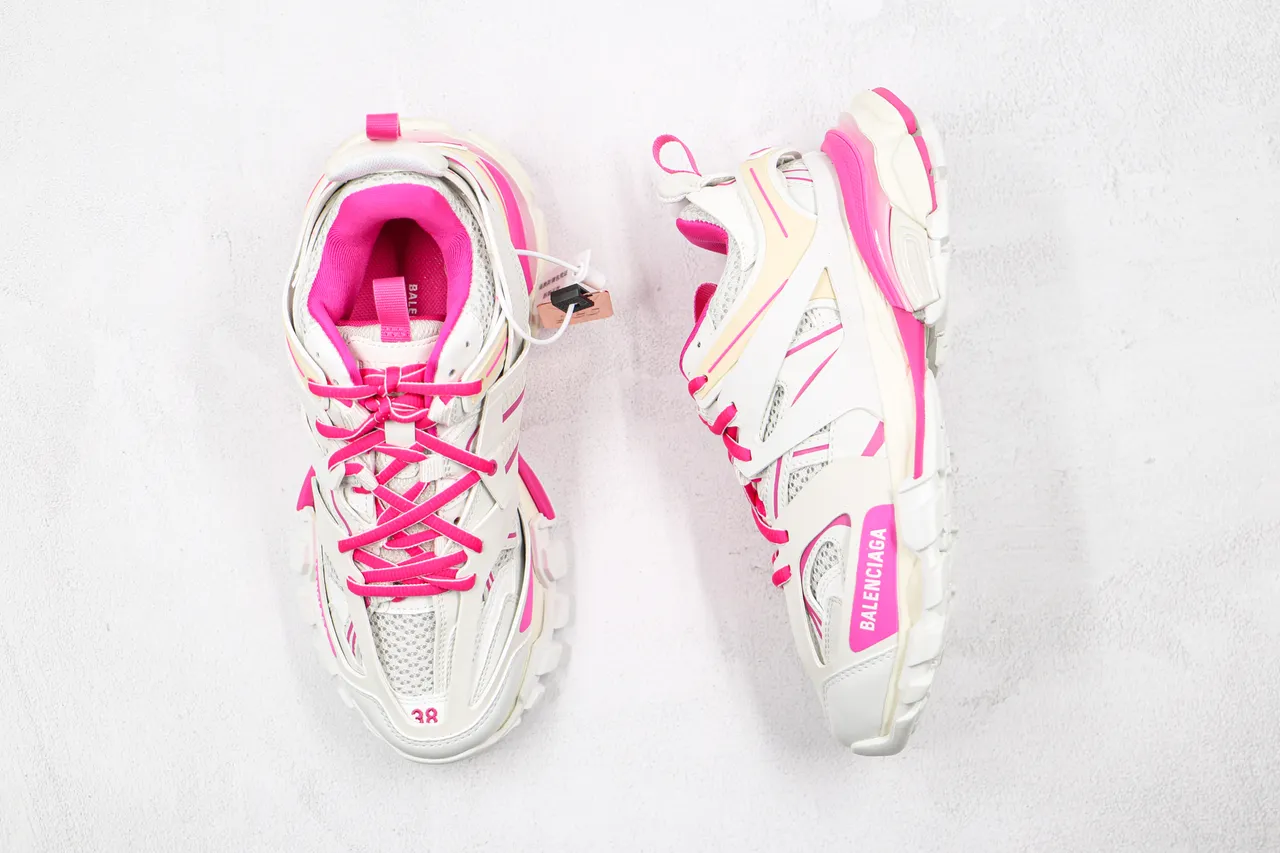 Balenciaga Track Trainer White and Pink Chunky Sneakers 8