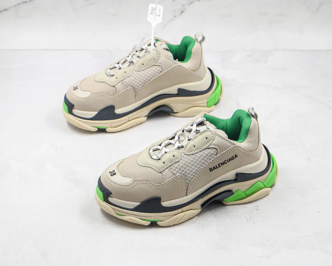 Balenciaga Triple S Beige Green Chunky Sneakers 7