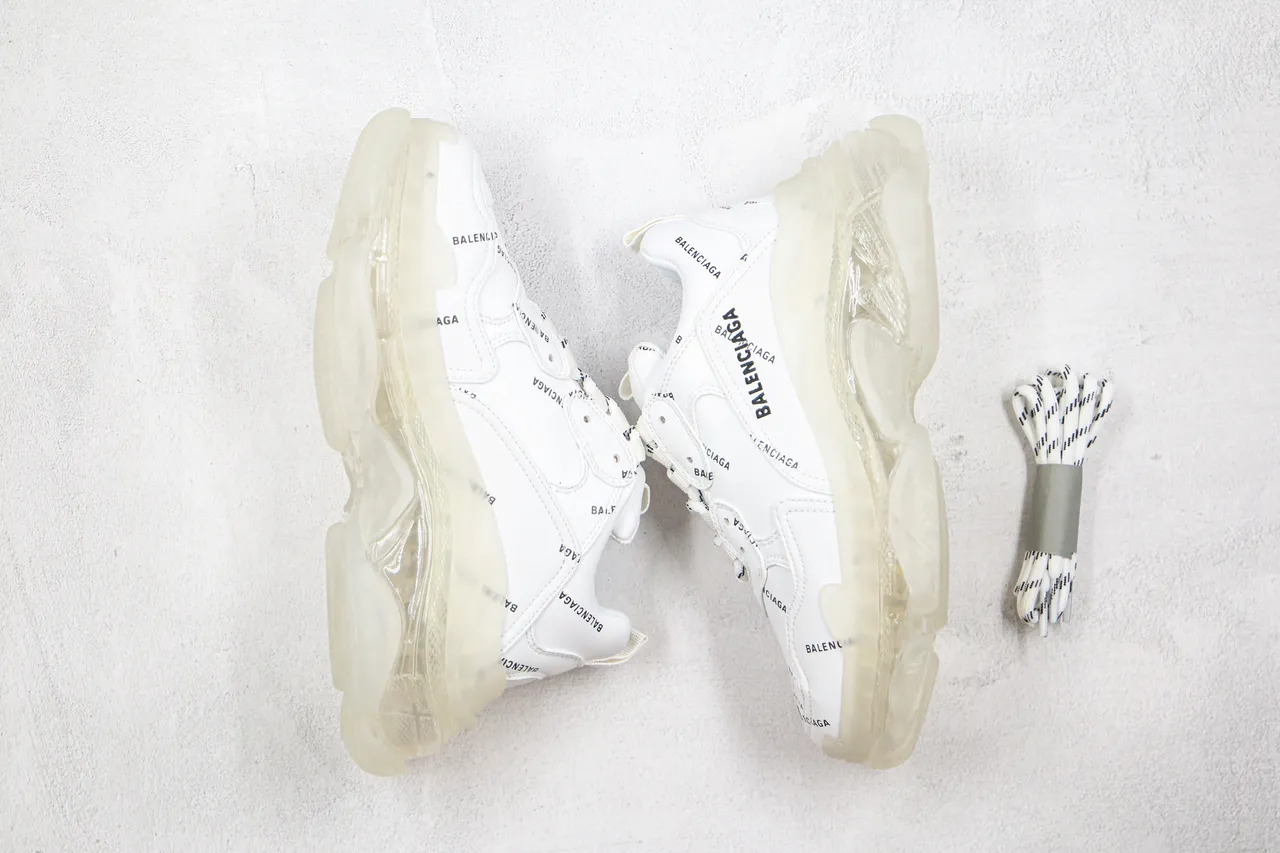 Balenciaga Triple S أبيض مطبوع اللوجو كاجوال سميك 3