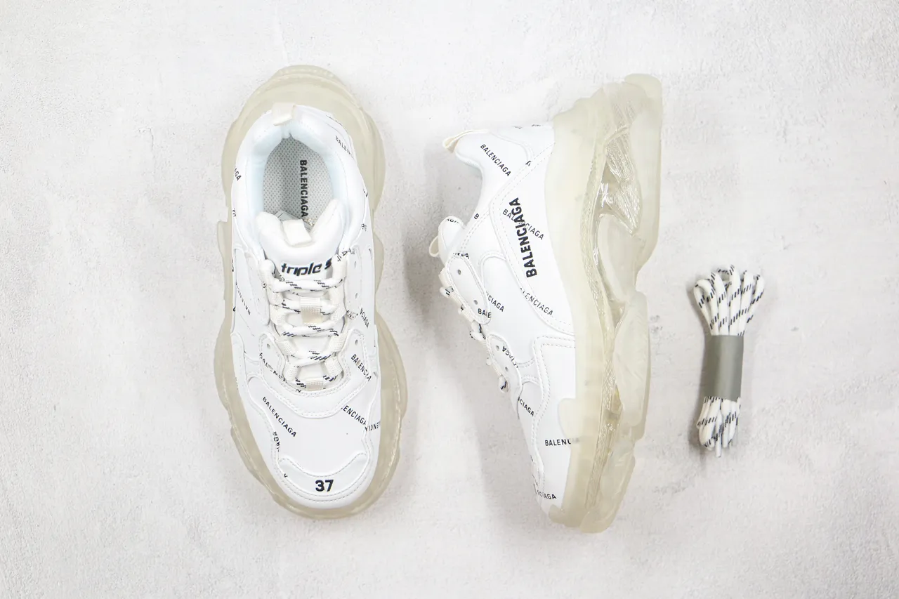 Balenciaga Triple S أبيض مطبوع اللوجو كاجوال سميك 4