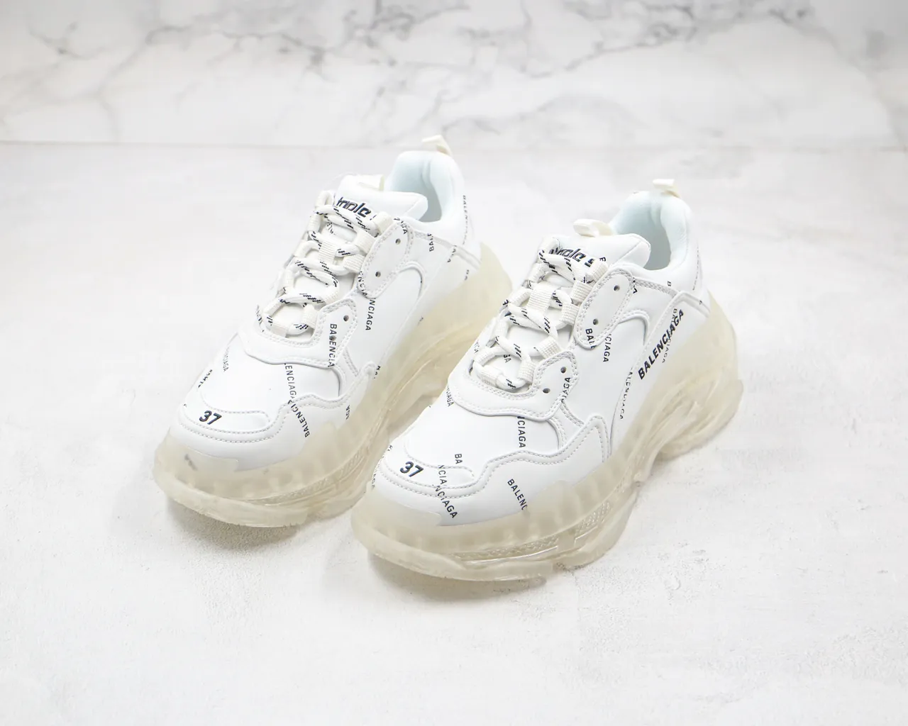 Balenciaga Triple S أبيض مطبوع اللوجو كاجوال سميك 5