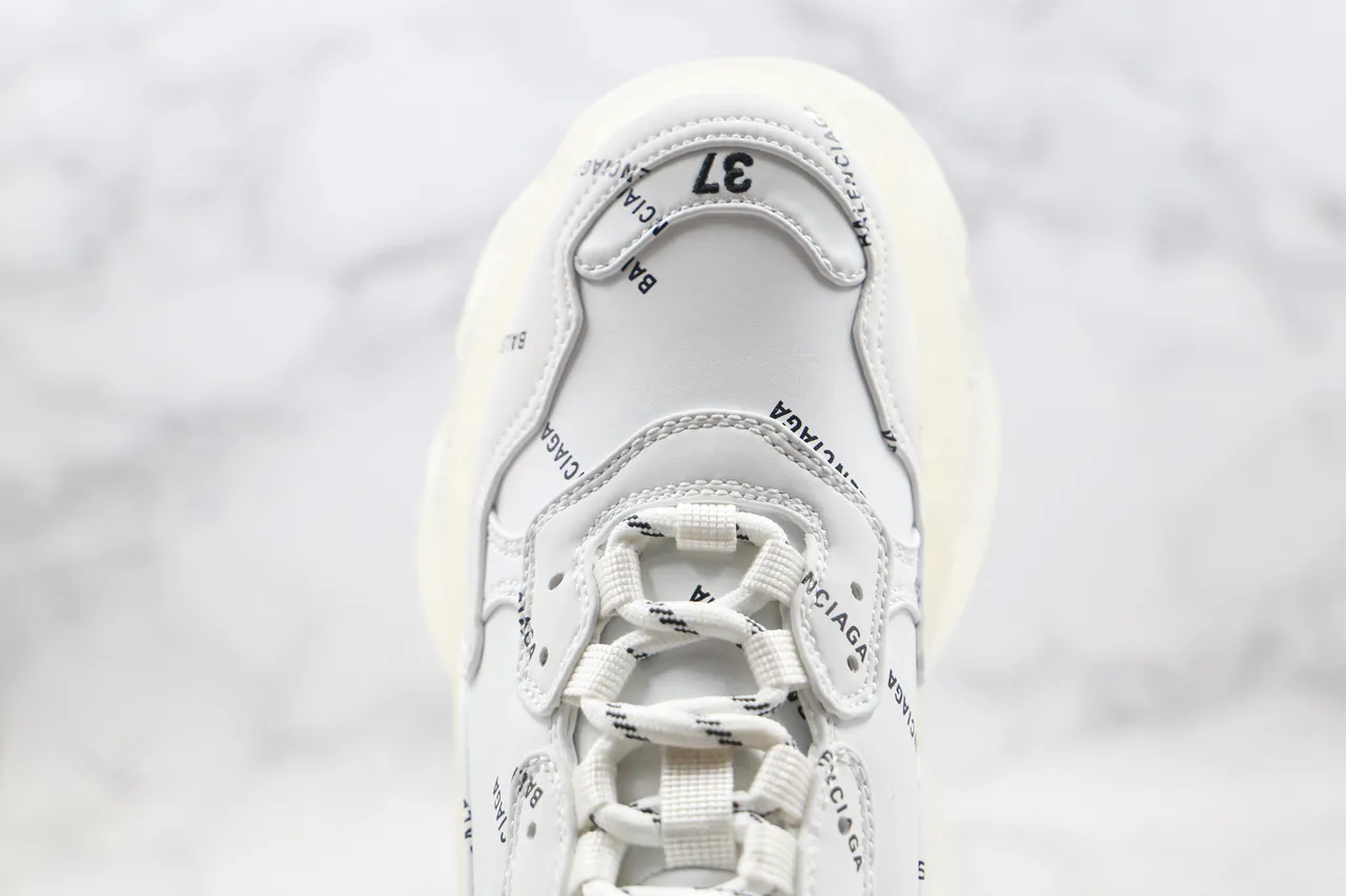 Balenciaga Triple S أبيض مطبوع اللوجو كاجوال سميك 6