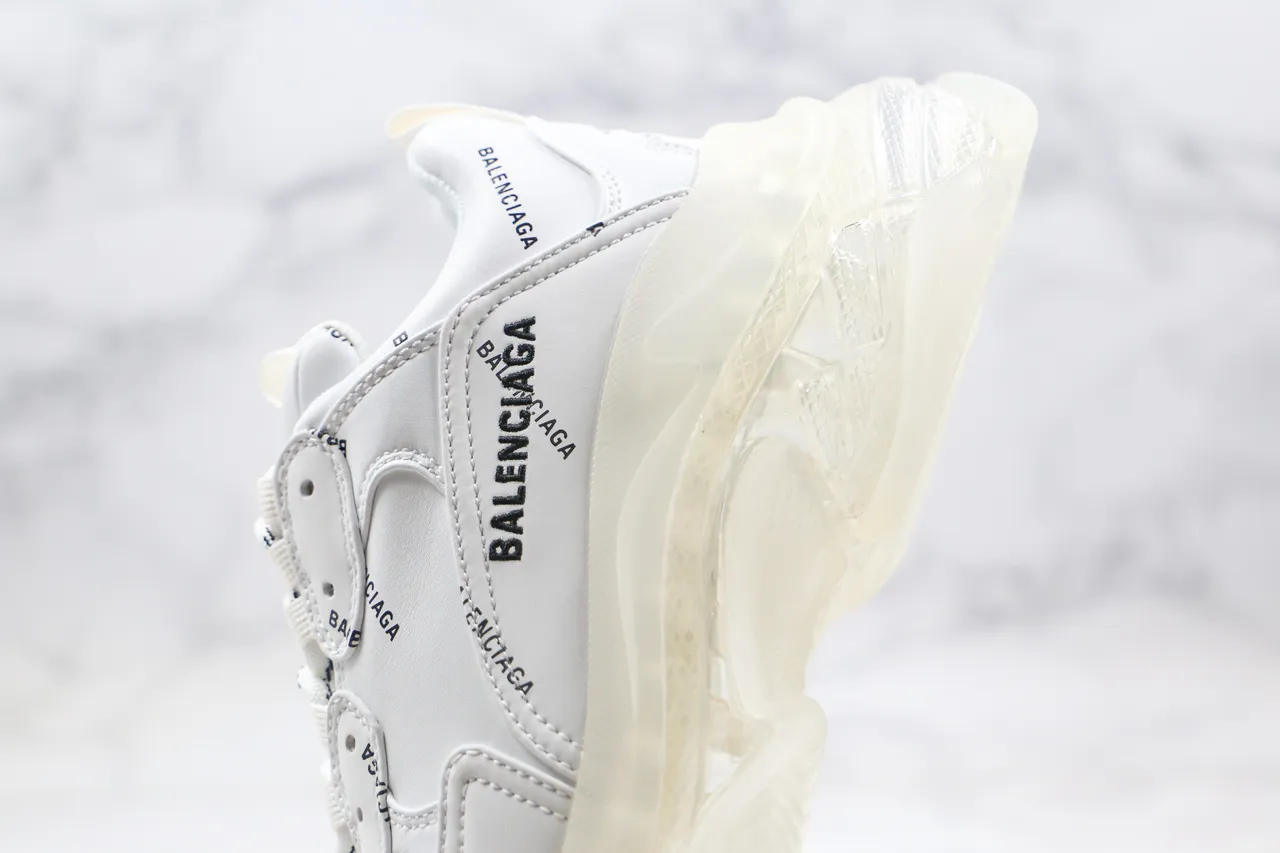 Balenciaga Triple S أبيض مطبوع اللوجو كاجوال سميك 7