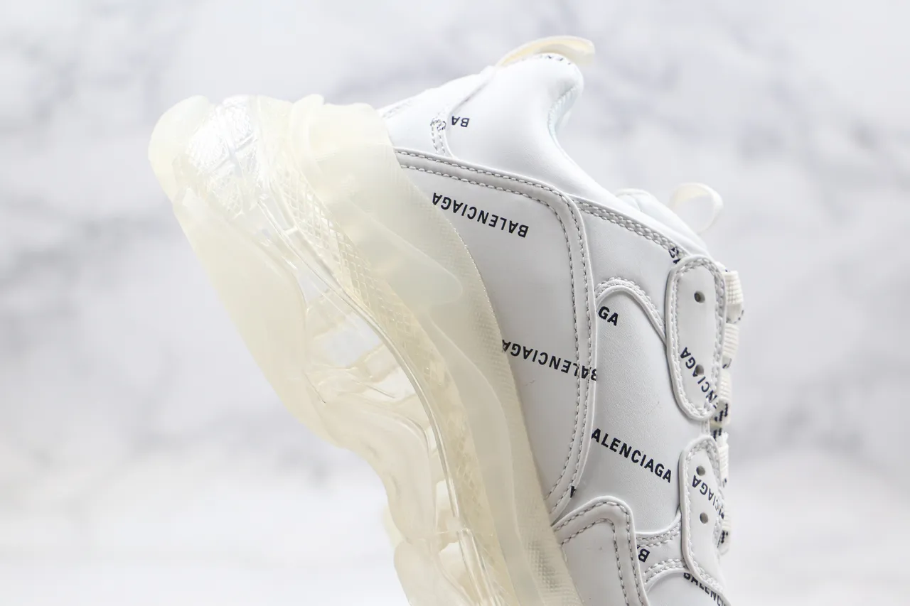 Balenciaga Triple S أبيض مطبوع اللوجو كاجوال سميك 8