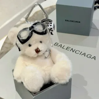 Balenciaga White Black Plush Teddy Bear Goggle-Accented Handbag
