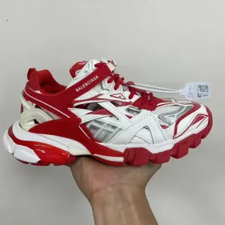 Balenciaga blanco rojo silueta oversized superposición jaula multicapa sneakers chunky