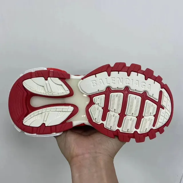 Balenciaga blanco rojo silueta oversized superposición jaula multicapa sneakers chunky 2