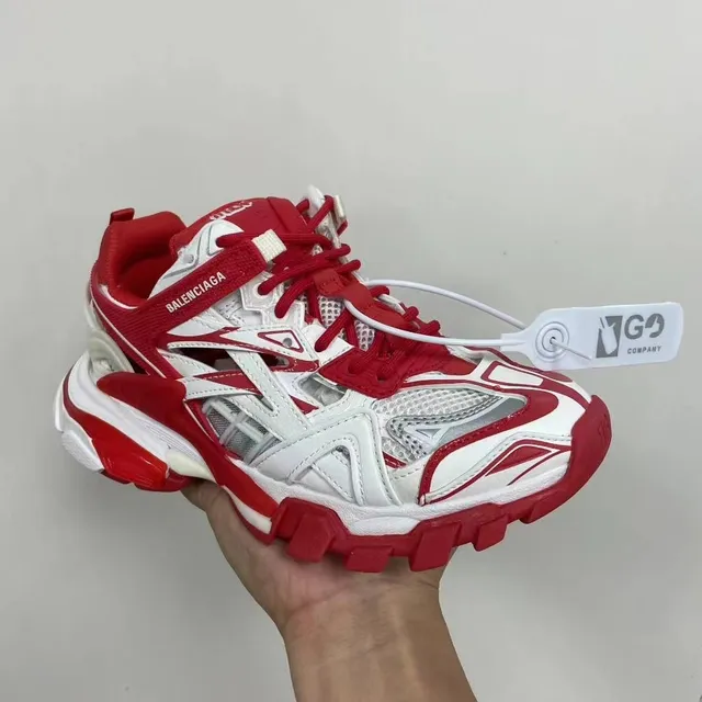 Balenciaga blanco rojo silueta oversized superposición jaula multicapa sneakers chunky 4