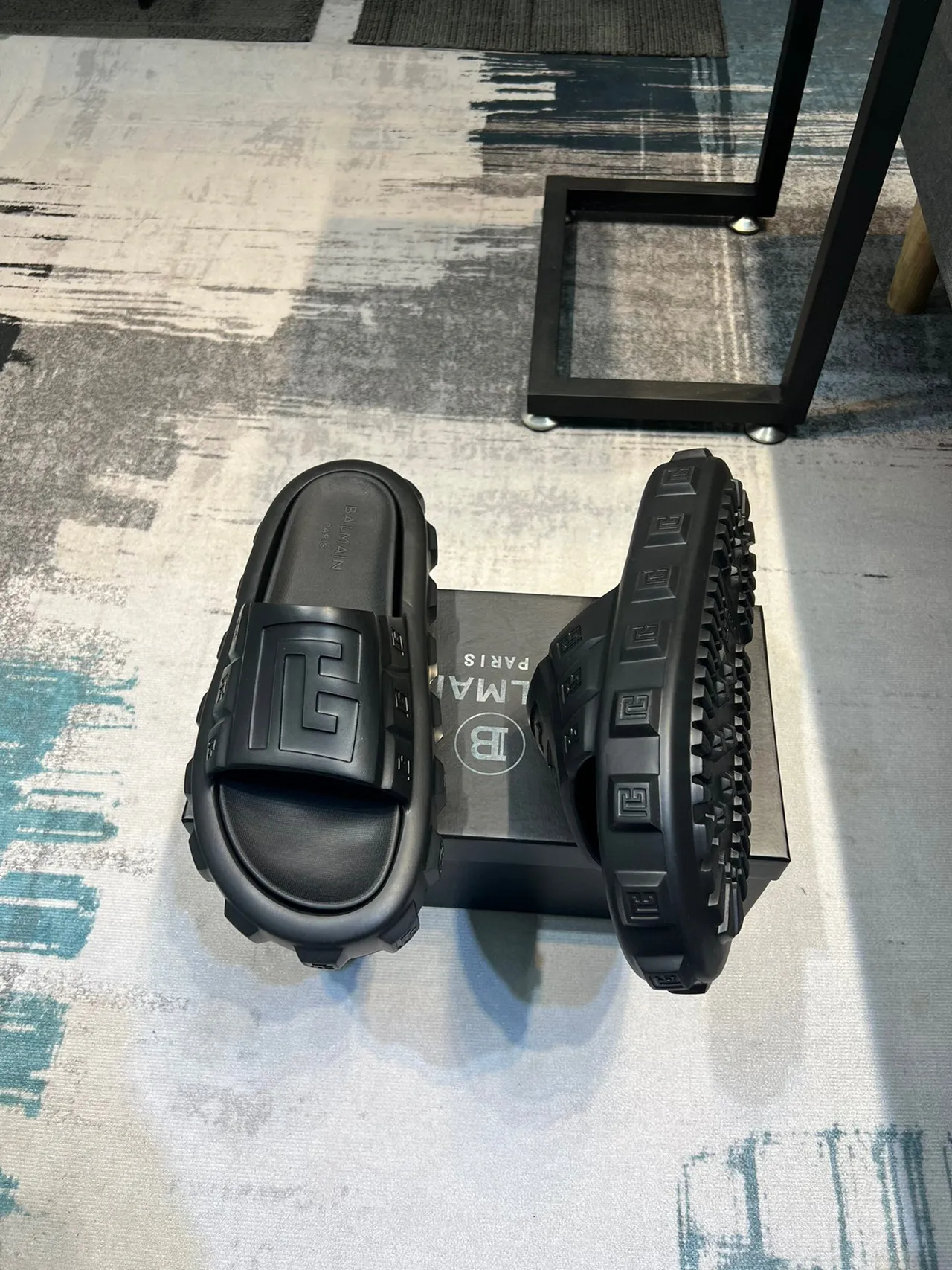 Balmain B-Bold Negra Molded Monograma Slide Slipper 4