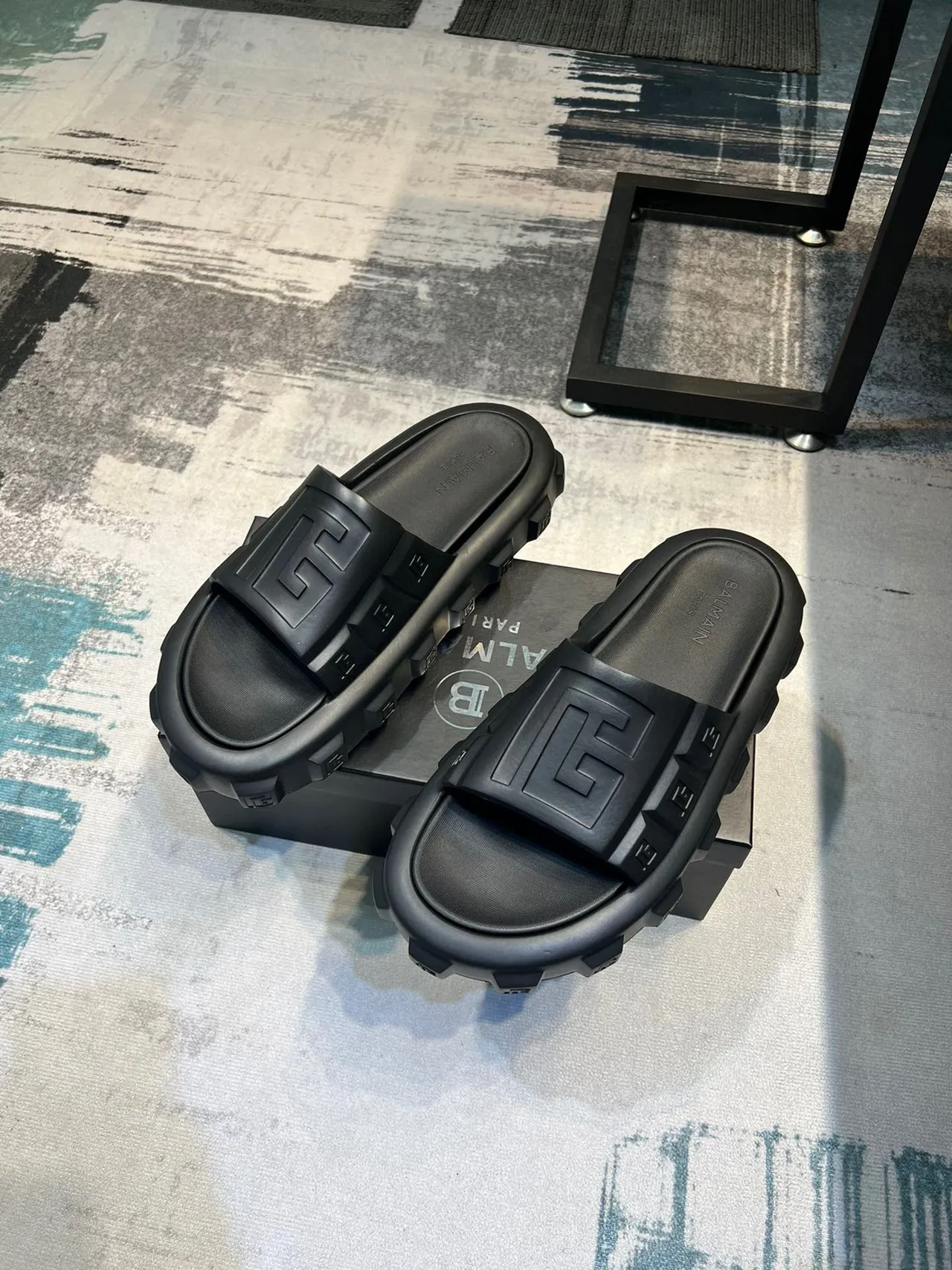Balmain B-Bold Negra Molded Monograma Slide Slipper 6