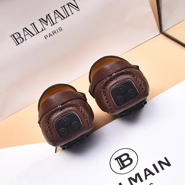 Balmain B-Court بني بيج جلد مقشف مشبك معدني حزام لوفر 7