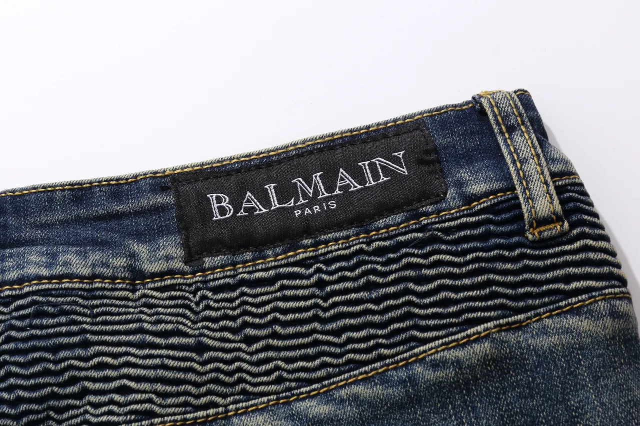 Balmain Distressed Indigo Denim Quilted Panel Shorts 3
