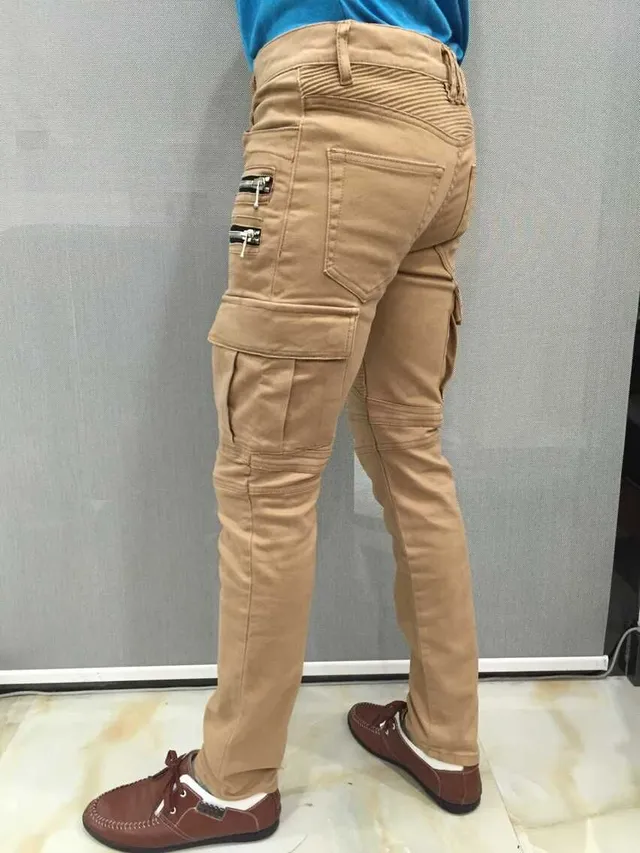 Balmain Moto Cargo Calças Bege 2