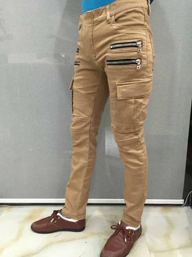 Balmain Moto Cargo Calças Bege 3