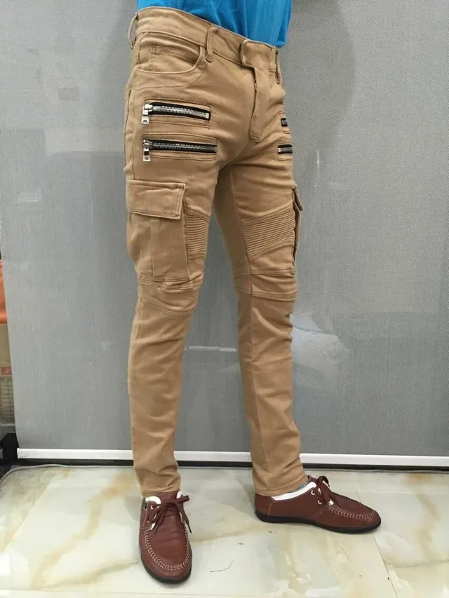 Balmain Moto Cargo Calças Bege 6