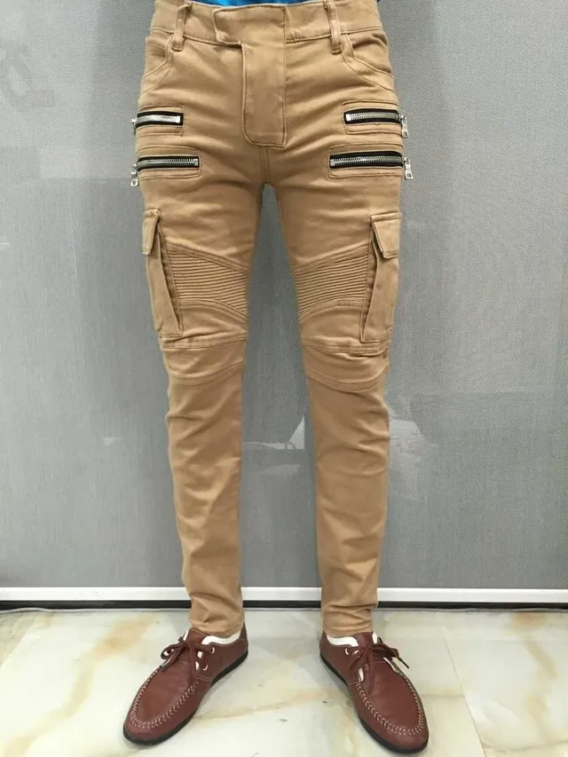 Balmain Moto Cargo Calças Bege 9