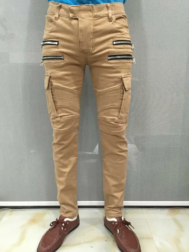 Balmain Moto Cargo Calças Bege 10