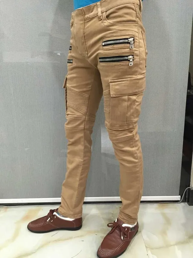 Balmain Moto Cargo Calças Bege 11