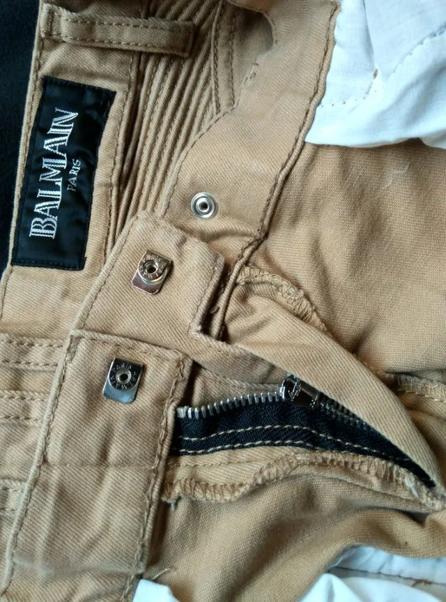 Balmain Moto Cargo Calças Bege 13