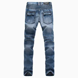 Balmain মোটো-ইনস্পায়ার্ড রিবড ওয়েস্টব্যান্ড ফেইডেড ব্লু জিন্স