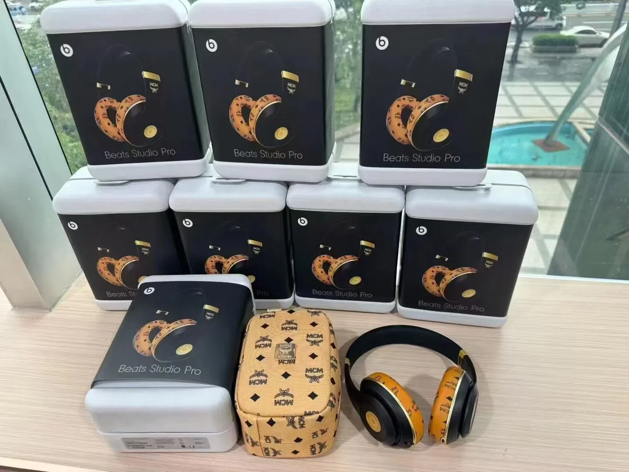 Beats Studio Pro x MCM Black and Gold Over-Ear Headphones 8