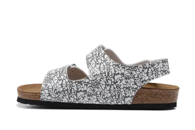 Birkenstock White Gray Two-Strap Buckle-Fastened Casual Sandals 4