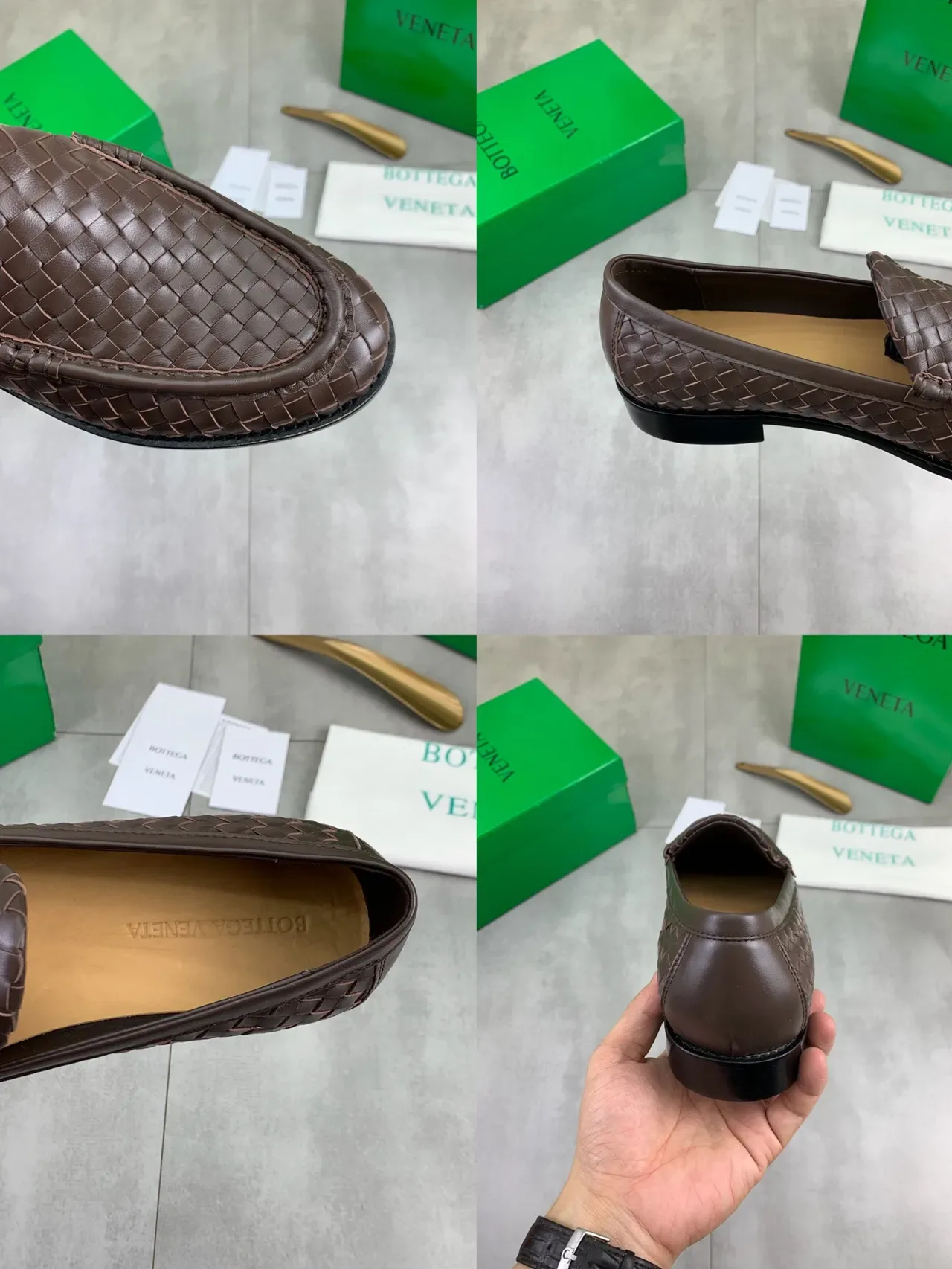 Bottega Veneta Andiamo بني أسود منسوج Intrecciato جلد Moccasin-Stitched Vamp Loafer 3