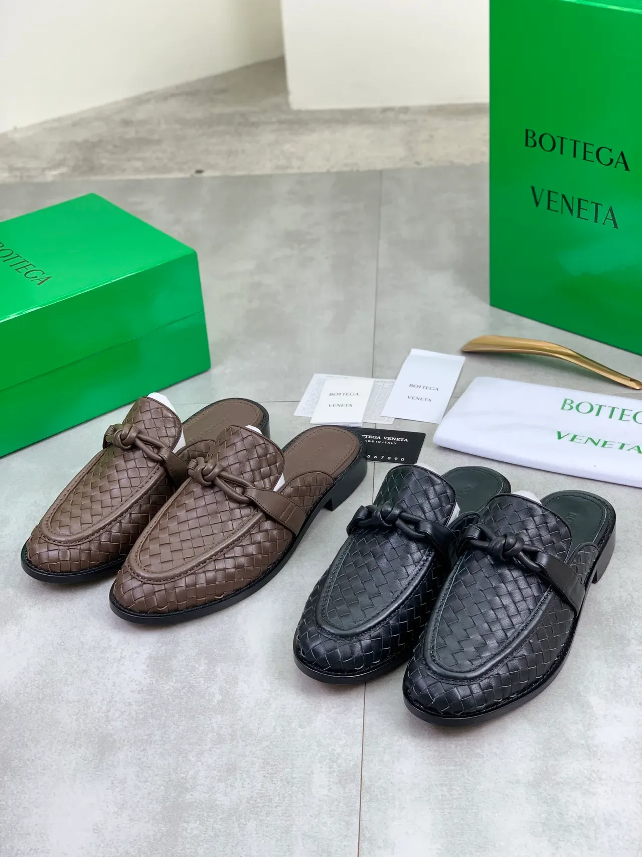 Bottega Veneta Andiamo Brown Intrecciato Woven Leather Backless Loafer 2