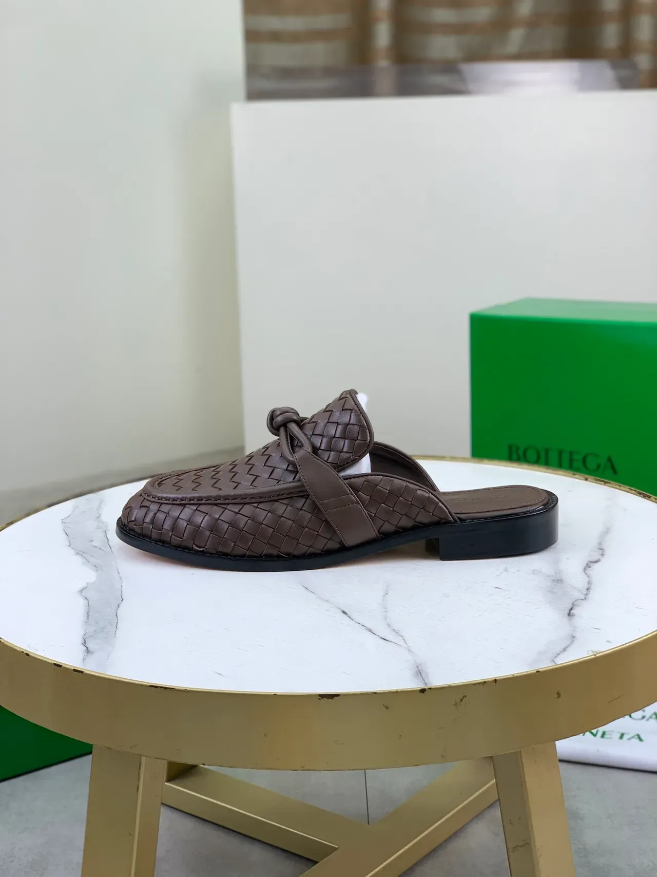 Bottega Veneta Andiamo Brown Intrecciato Woven Leather Backless Loafer 6