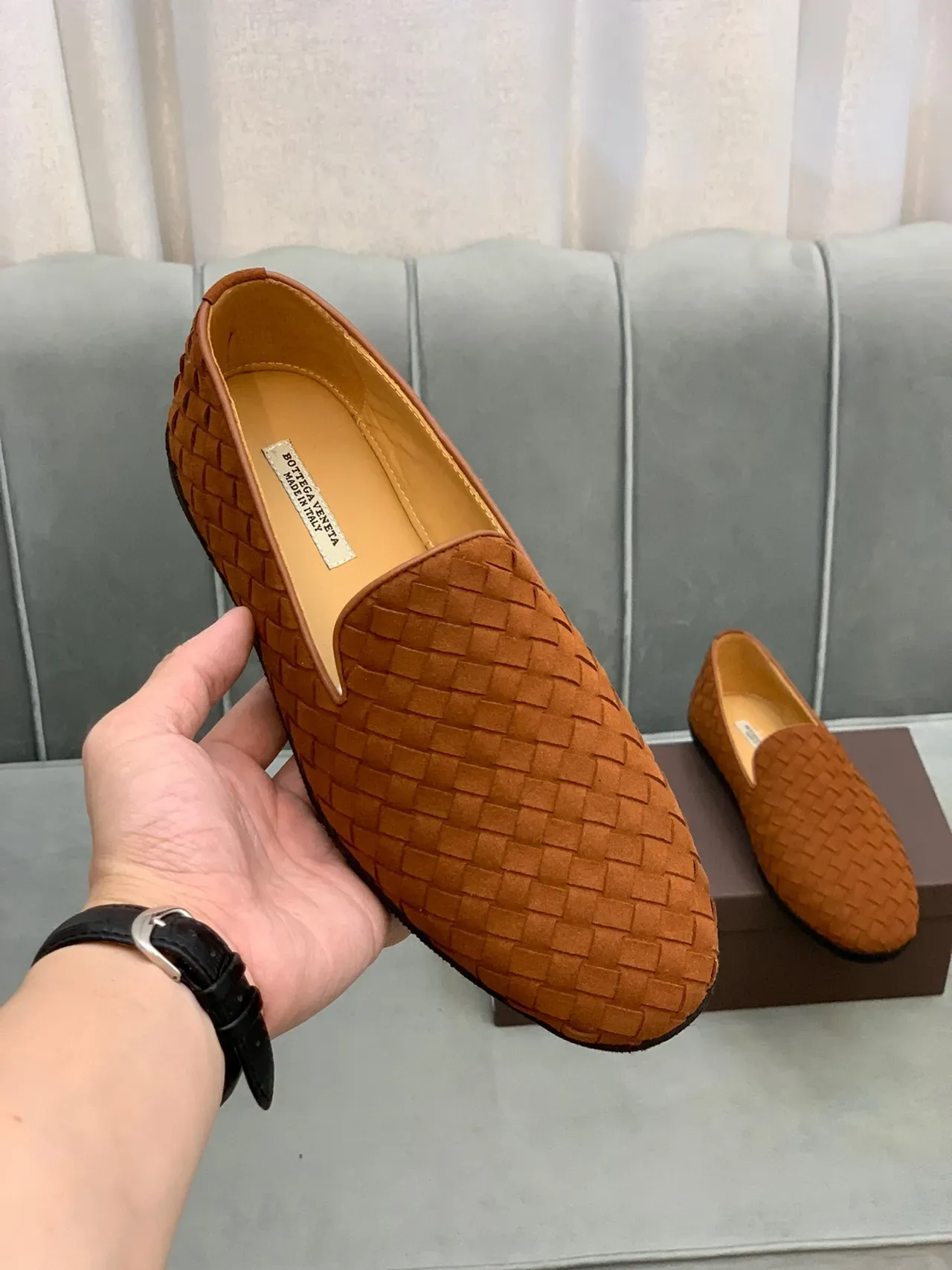 Bottega Veneta Andiamo Mocassins Tissés Tan 5