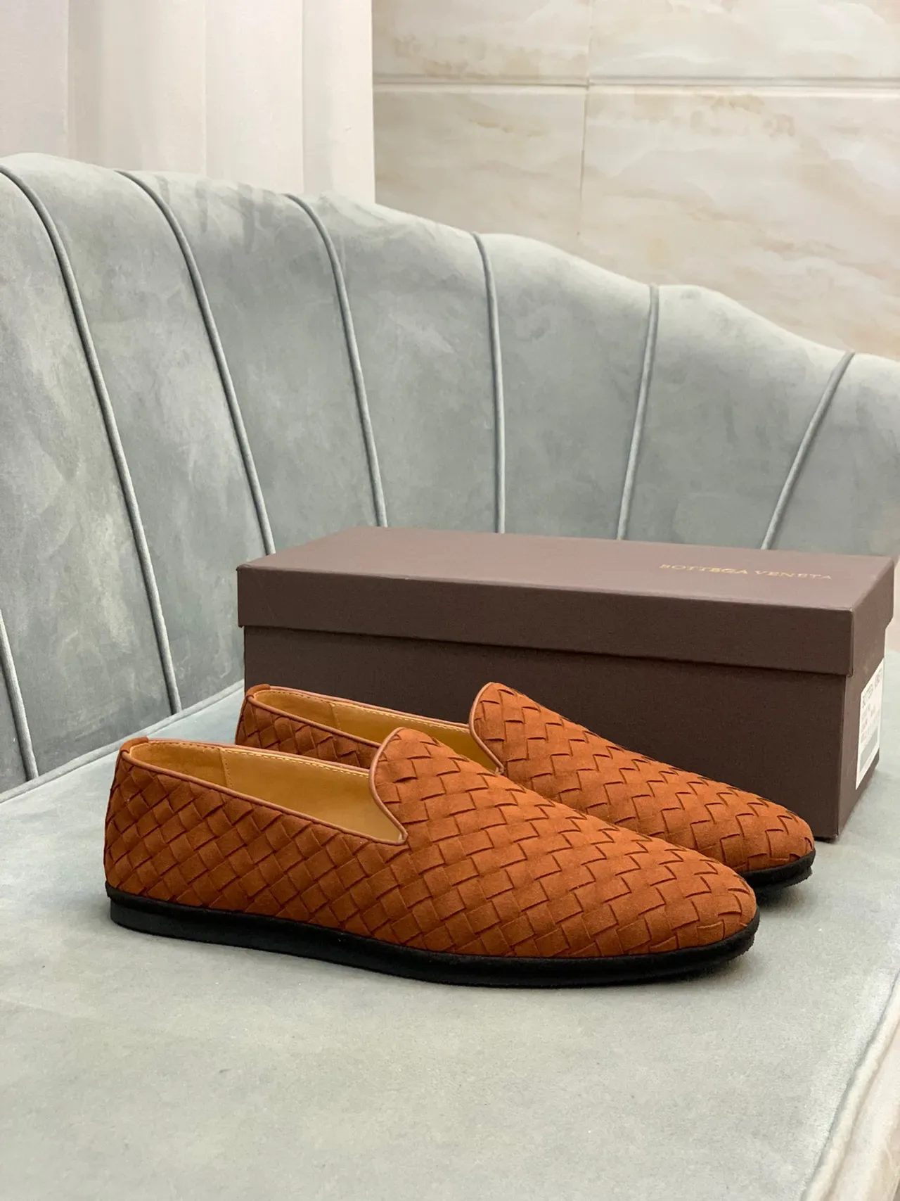 Bottega Veneta Andiamo Mocassins Tissés Tan 7