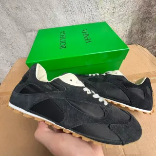 Bottega Veneta Black Beige Suede And Nylon Paneling Cream Lining Laces Lifestyle Sneakers
