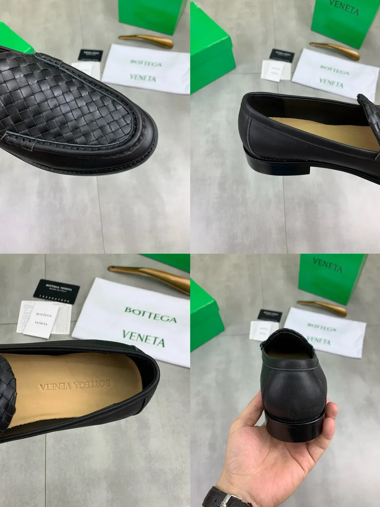 Bottega Veneta Preto Bege Couro Trenzado Intrecciato Moc-Toe Costura Loafer 2