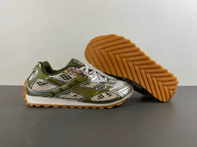 Bottega Veneta Tênis malha e jaula metálica Verde Oliva Tênis lifestyle 11