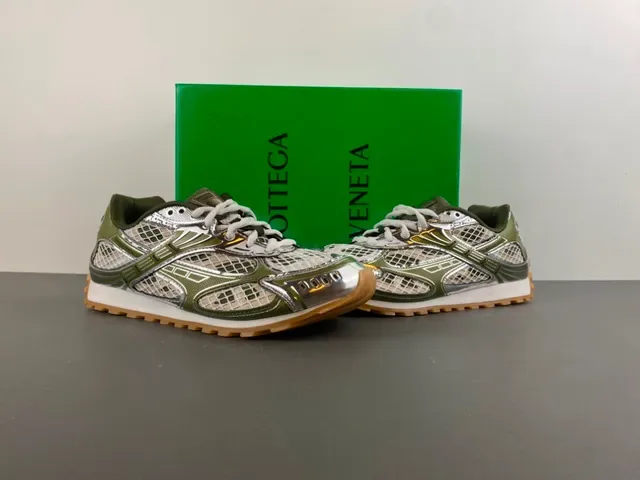 Bottega Veneta Tênis malha e jaula metálica Verde Oliva Tênis lifestyle 12