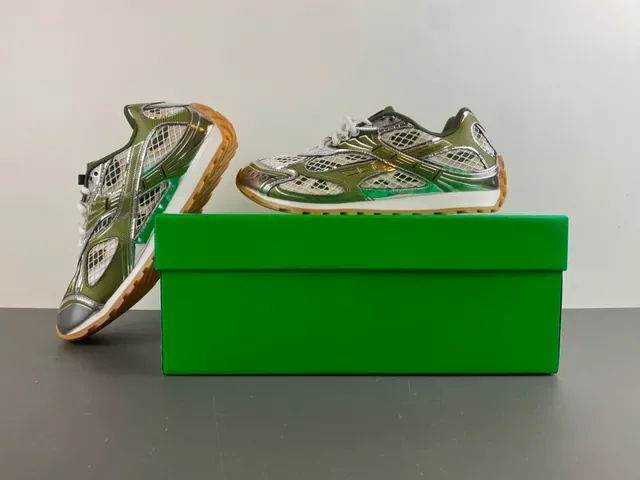 Bottega Veneta Tênis malha e jaula metálica Verde Oliva Tênis lifestyle 13